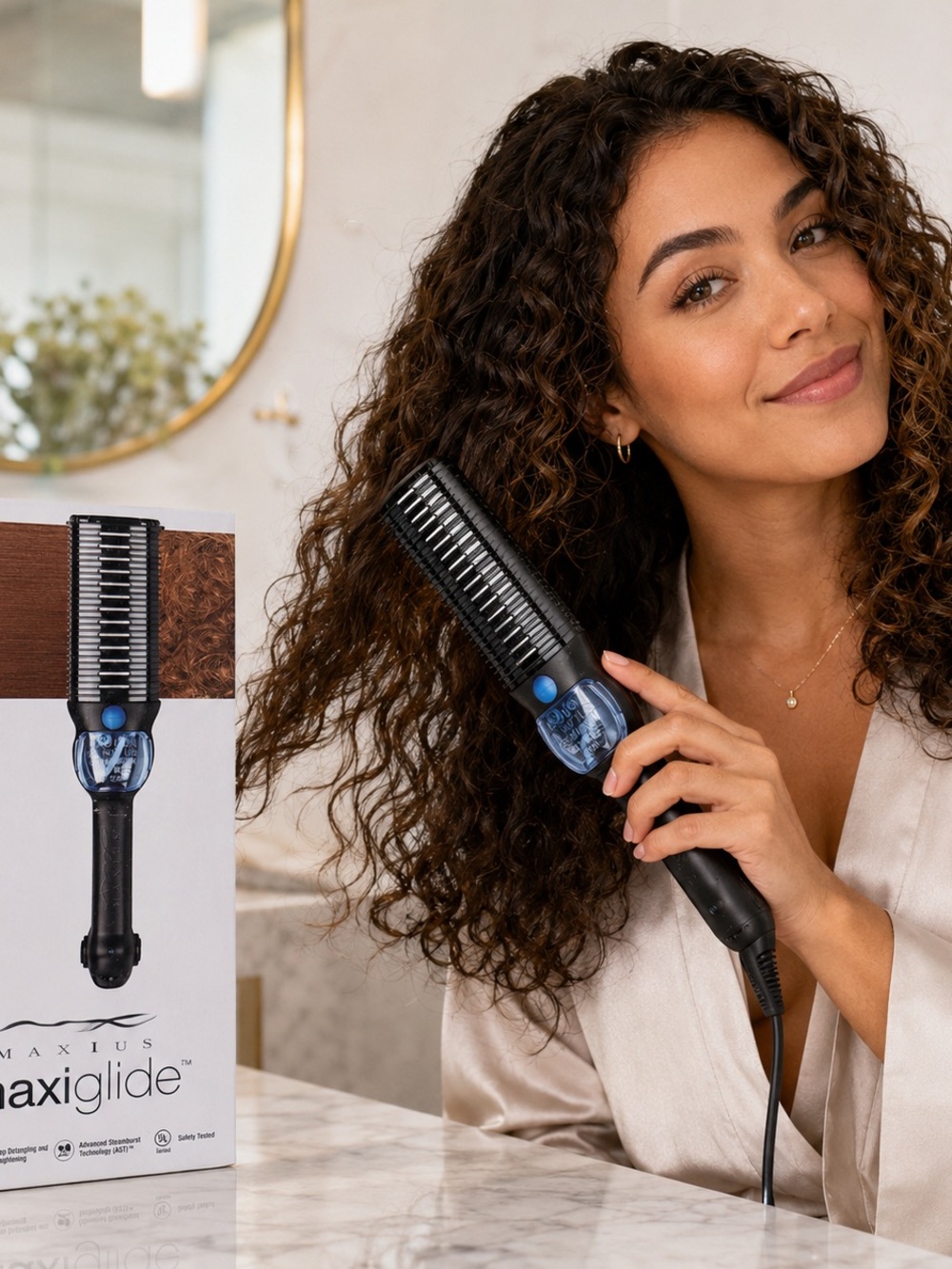 Black Heated Straightening Brush — Sleek Black Hair Styler